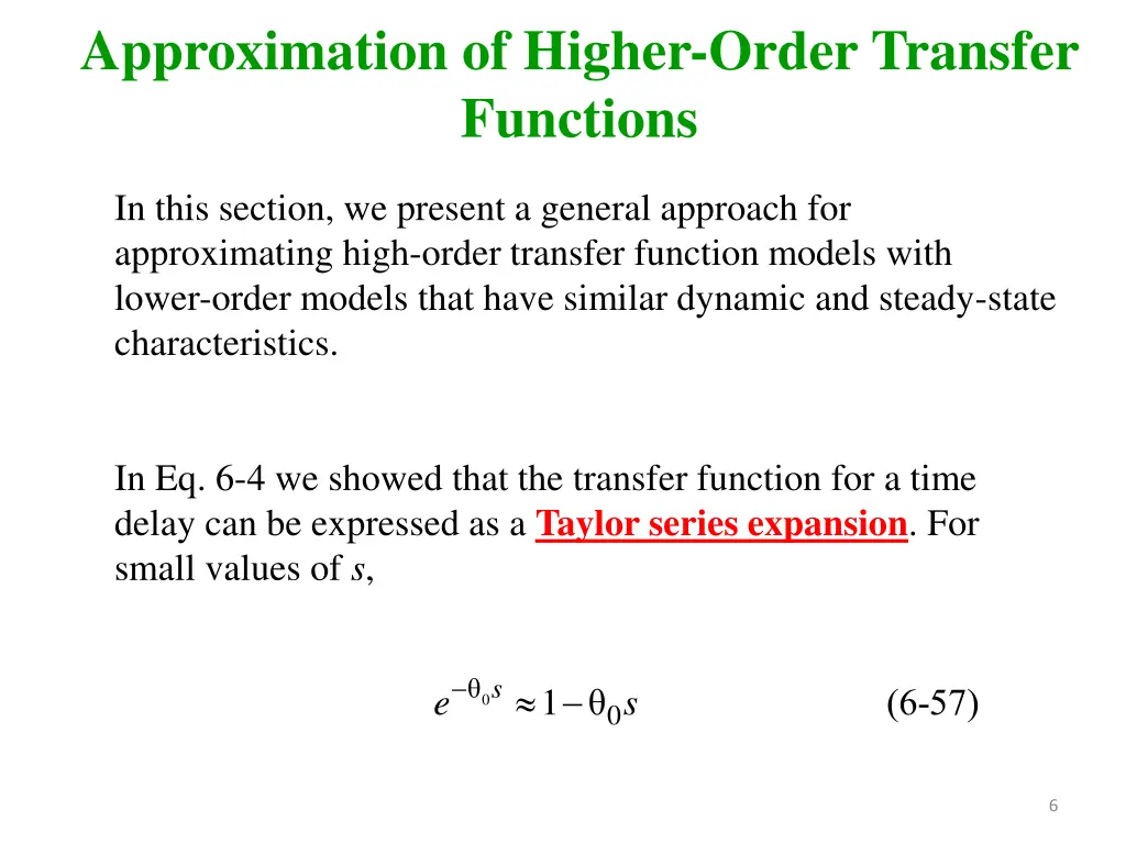 approximation of higher order transfer functions 1
