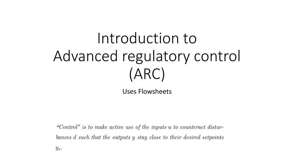 introduction to advanced regulatory control arc