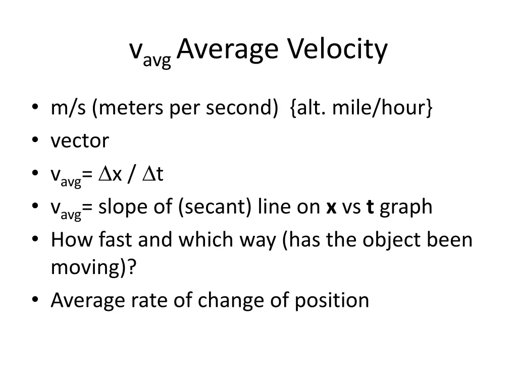 v avg average velocity