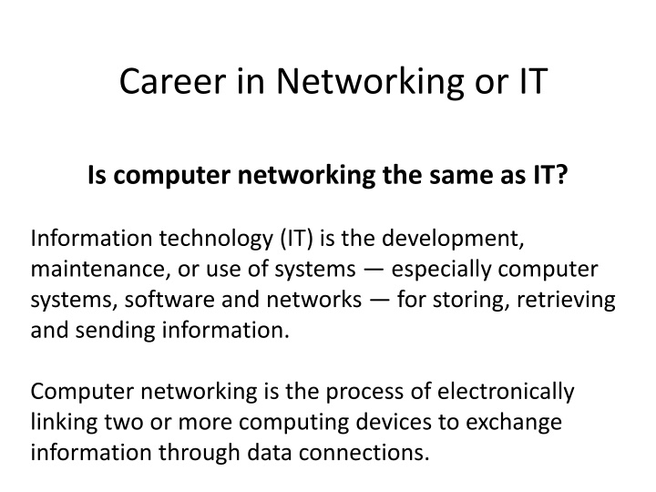career in networking or it