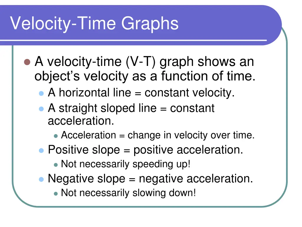 velocity time graphs