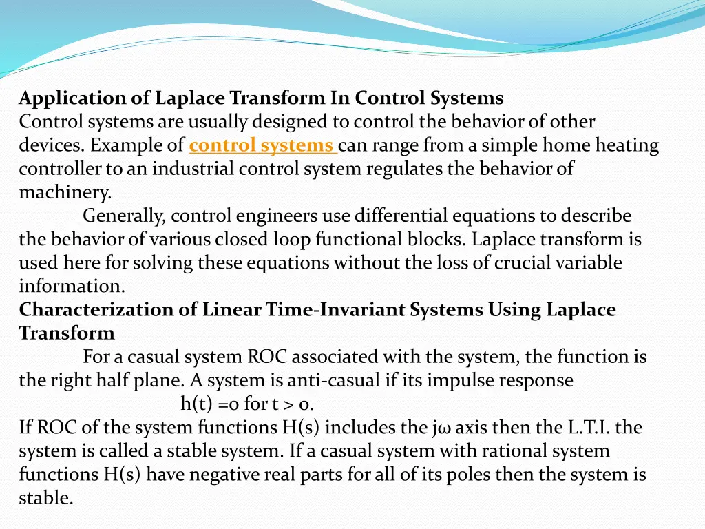 application of laplace transform in control