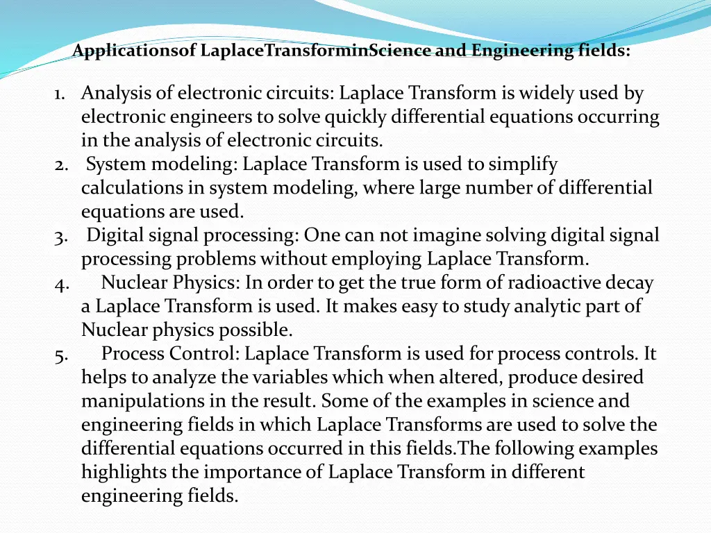 applicationsof laplacetransforminscience