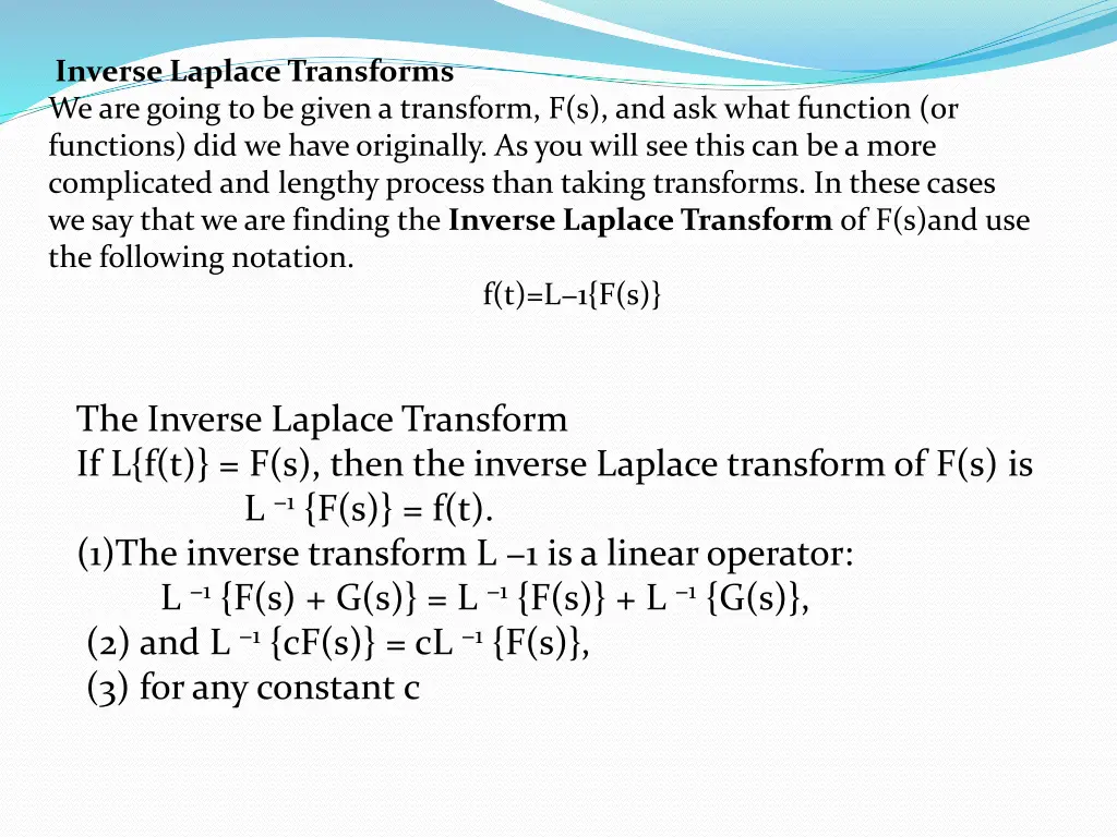inverse laplace transforms we are going