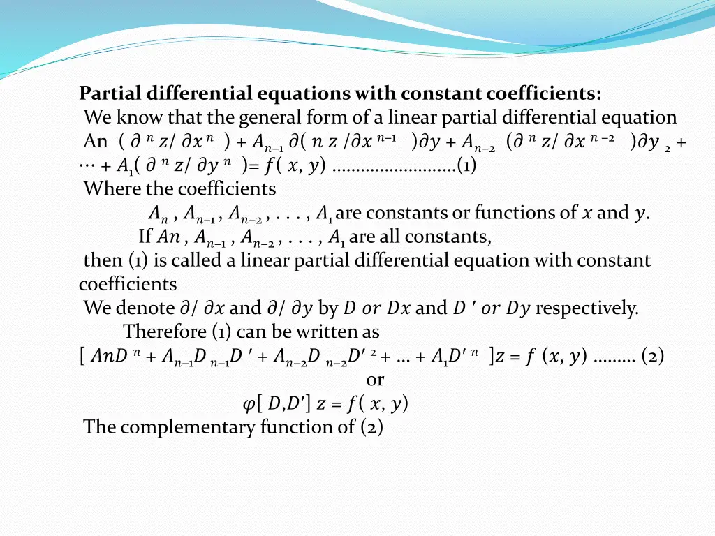 partial differential equations with constant