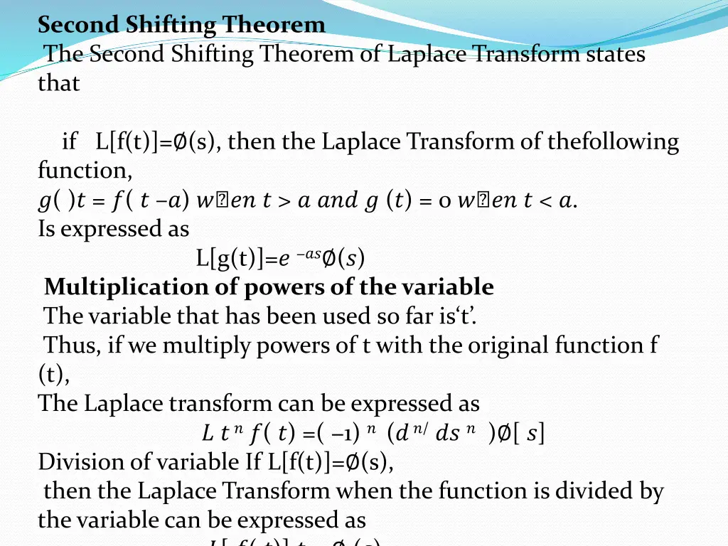 second shifting theorem the second shifting