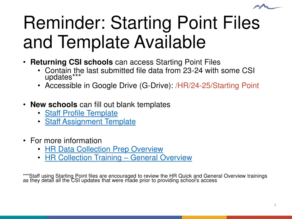 reminder starting point files and template