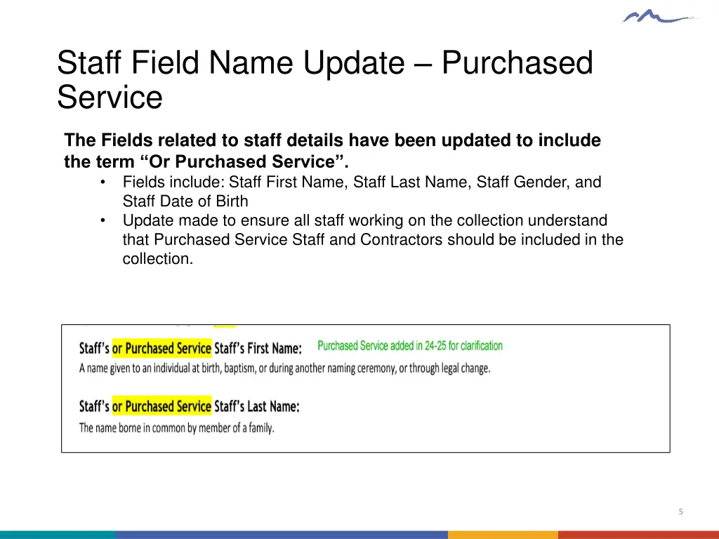 staff field name update purchased service