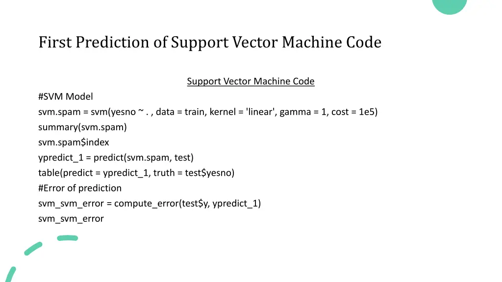 first prediction of support vector machine code