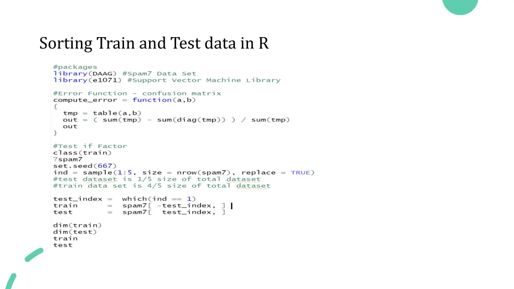sorting train and test data in r
