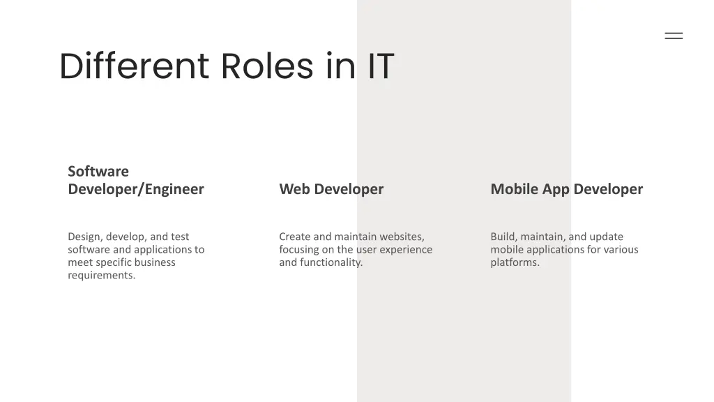 different roles in it 1