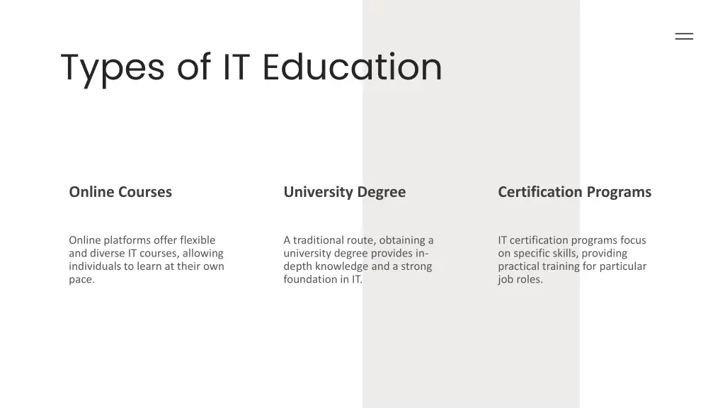 types of it education