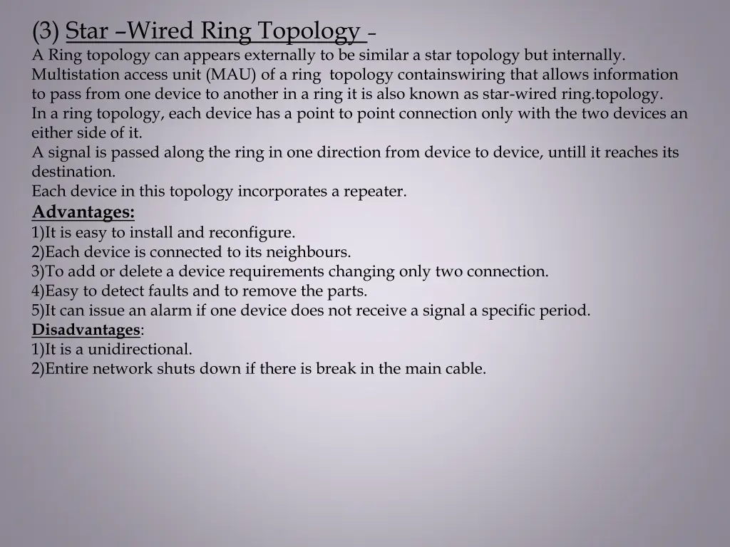 3 star wired ring topology a ring topology