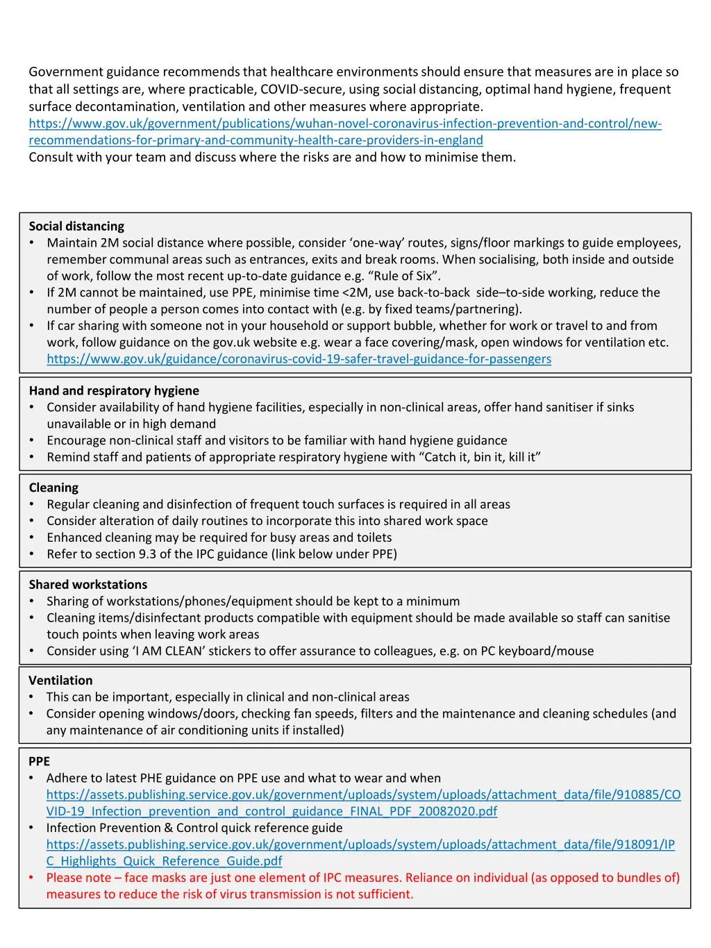 government guidance recommends that healthcare