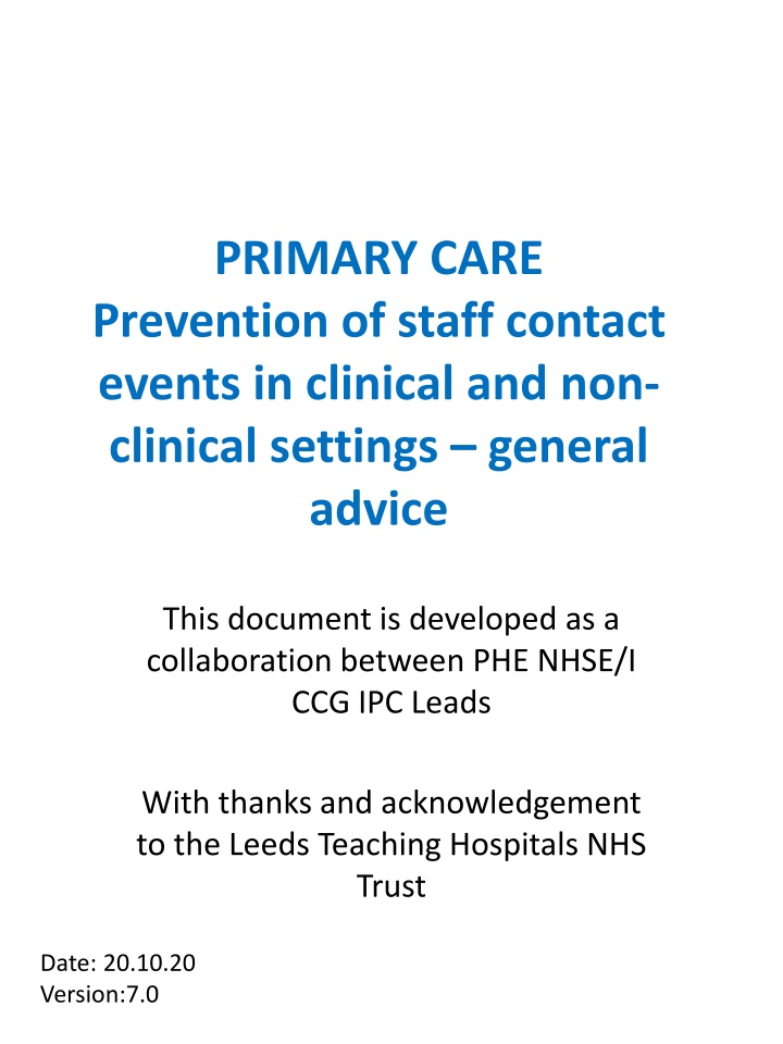 primary care prevention of staff contact events