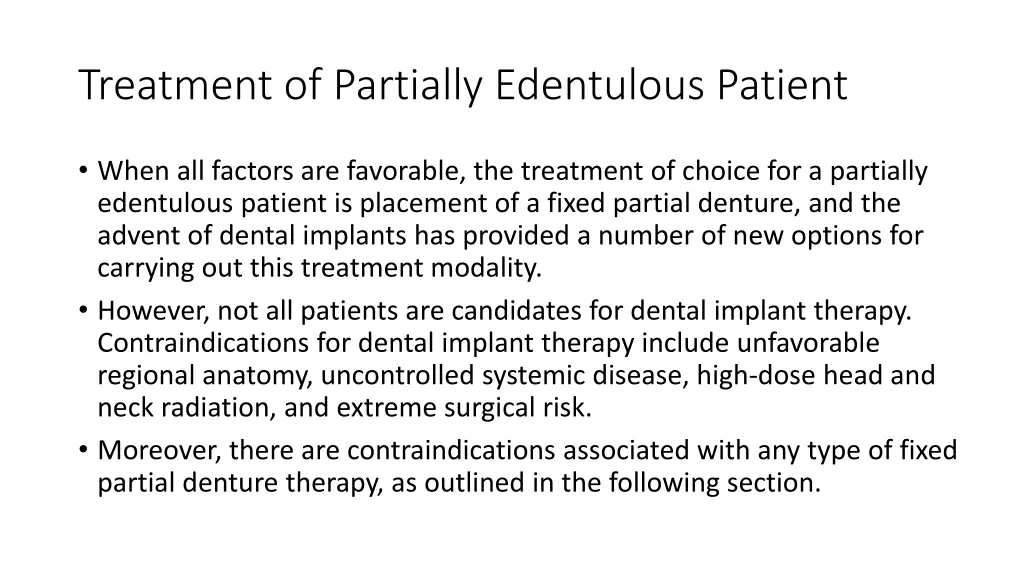 treatment of partially edentulous patient