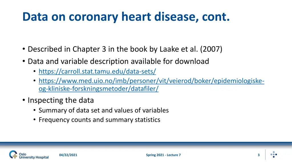 data on coronary heart disease cont