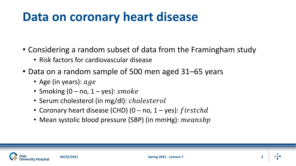 data on coronary heart disease