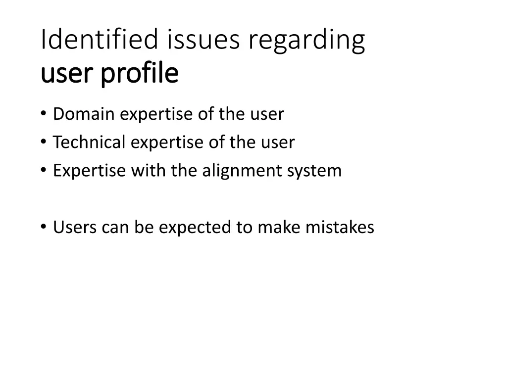identified issues regarding user user profile