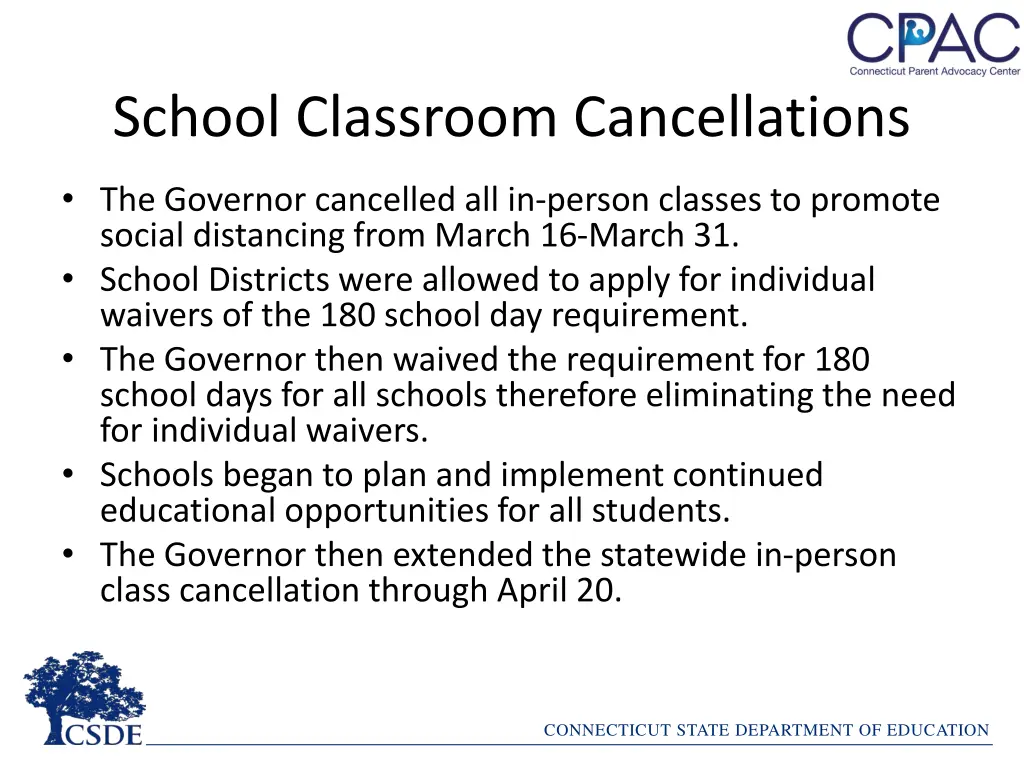 school classroom cancellations