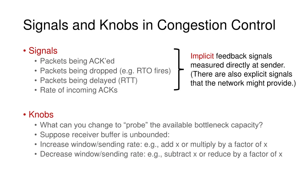 signals and knobs in congestion control