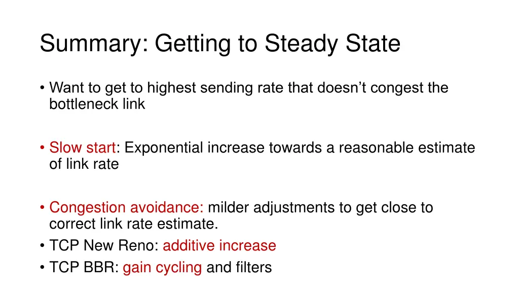 summary getting to steady state
