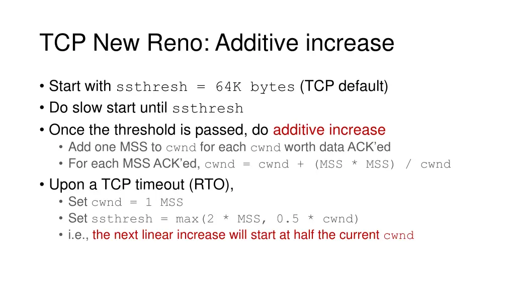 tcp new reno additive increase 1