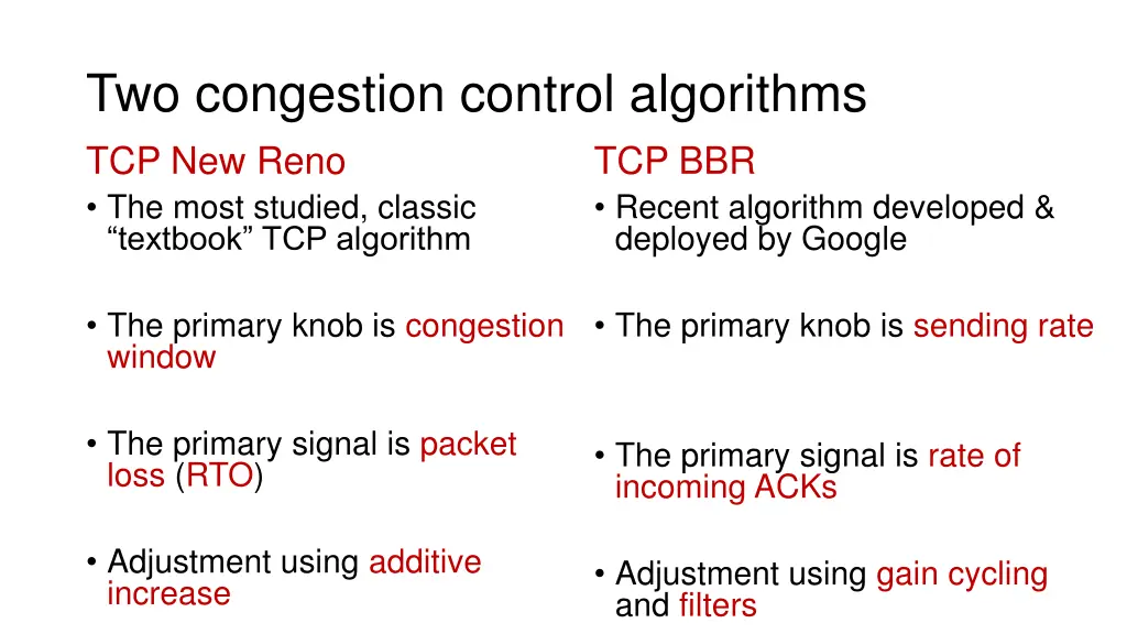 two congestion control algorithms tcp new reno