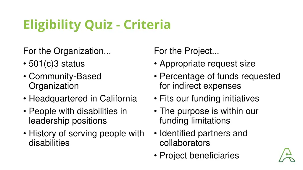 eligibility quiz criteria