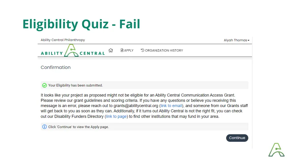 eligibility quiz fail