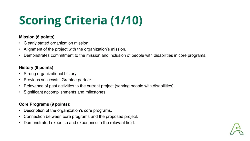 scoring criteria 1 10