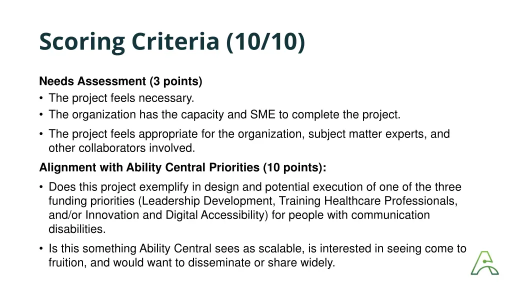 scoring criteria 10 10