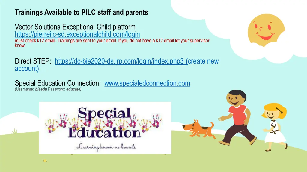 trainings available to pilc staff and parents