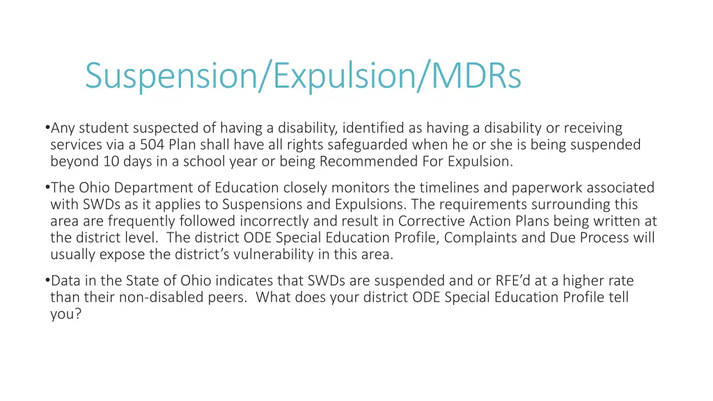 suspension expulsion mdrs