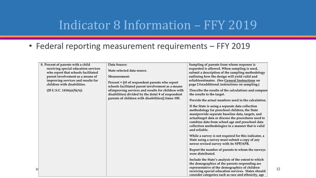 indicator 8 information ffy 2019