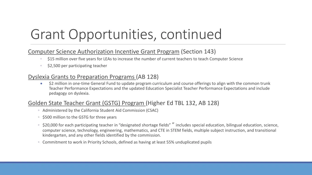grant opportunities continued