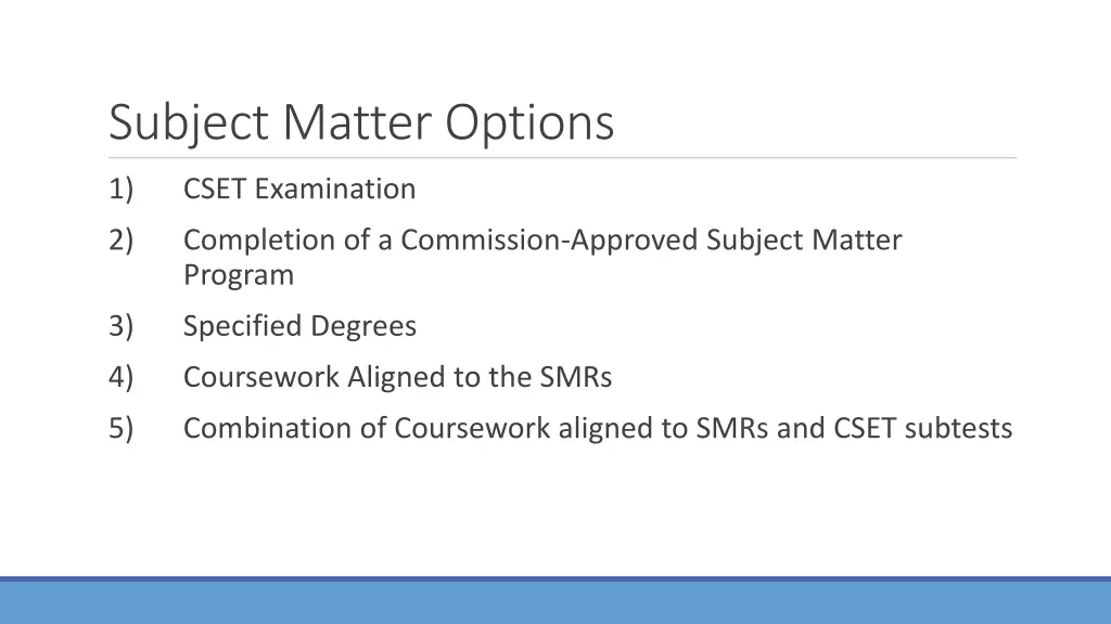 subject matter options