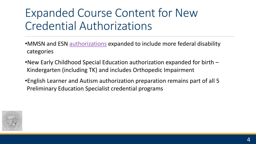expanded course content for new credential