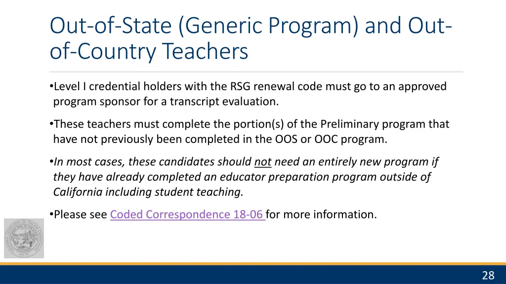 out of state generic program and out of country