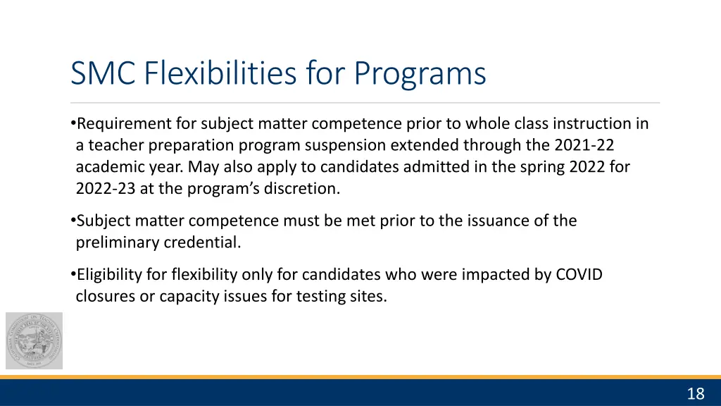 smc flexibilities for programs
