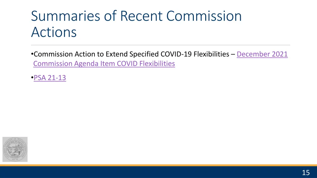 summaries of recent commission actions