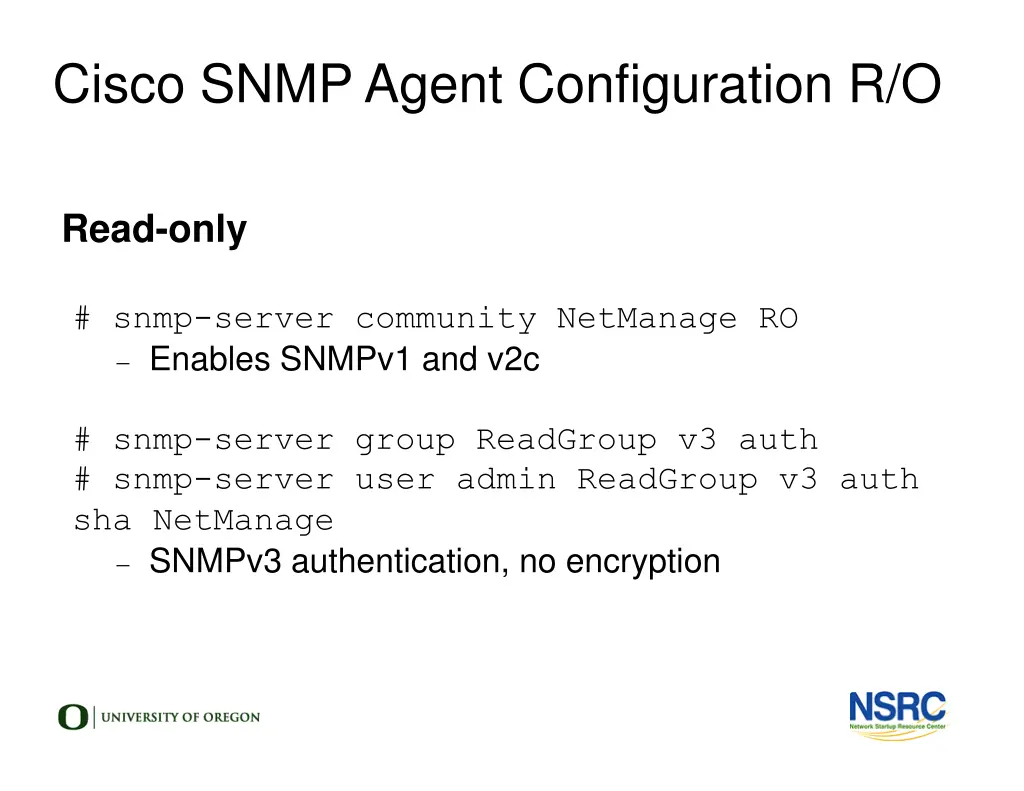 cisco snmp agent configuration r o