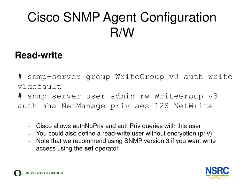 cisco snmp agent configuration r w