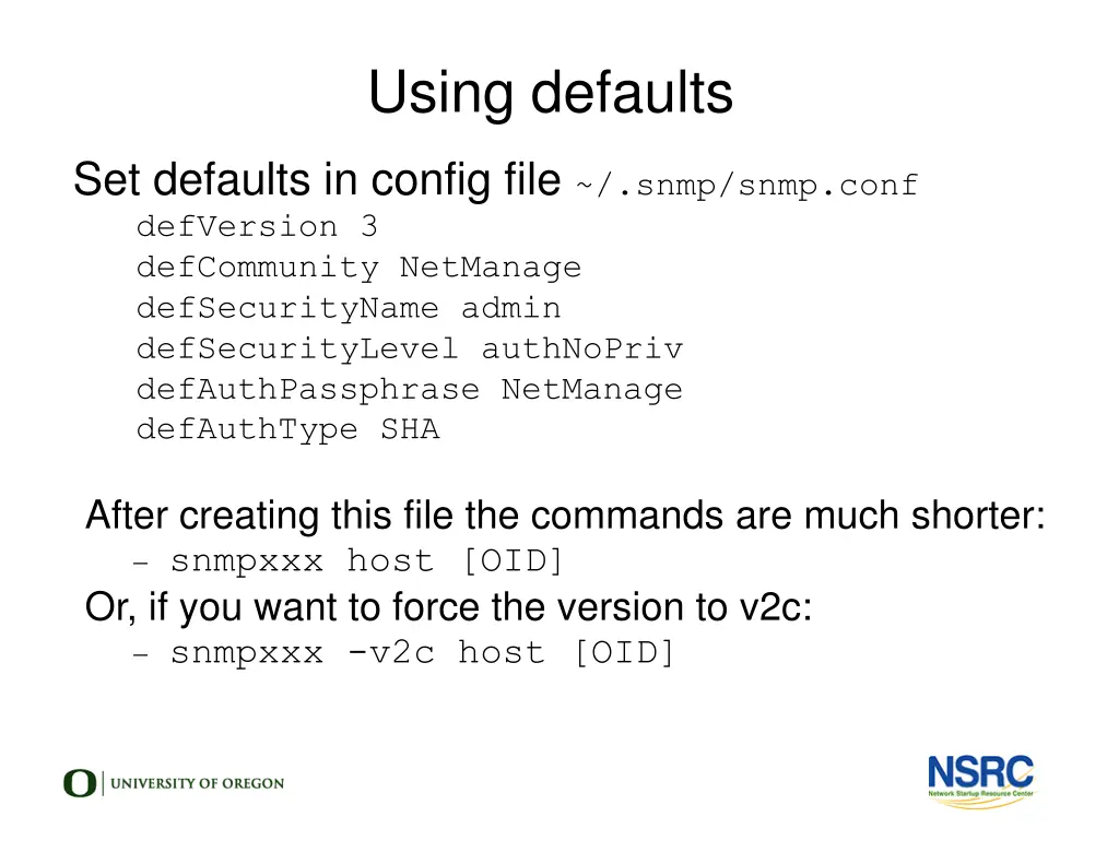 using defaults