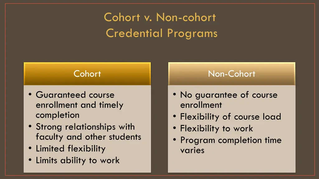 cohort v non cohort credential programs 1