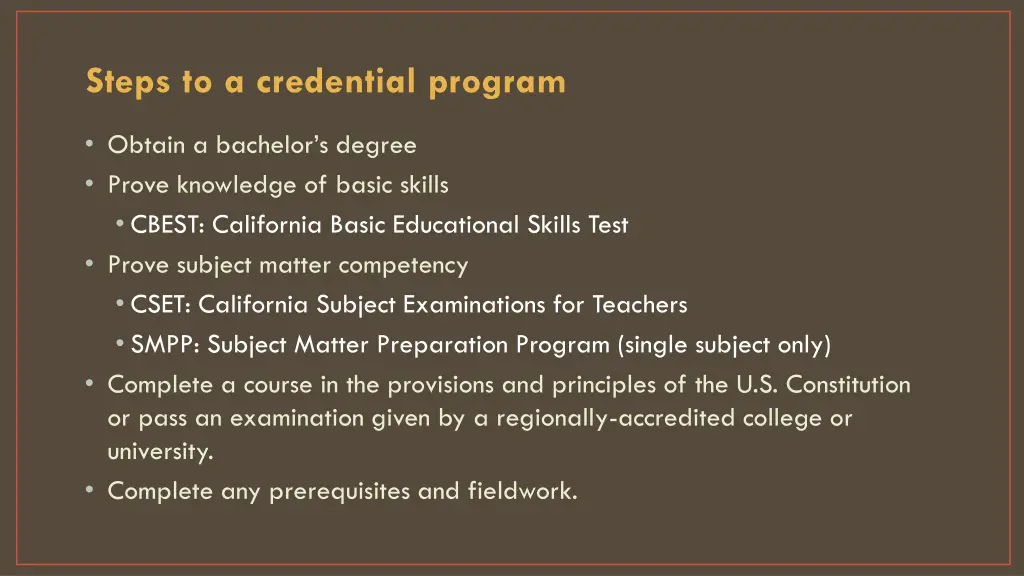 steps to a credential program