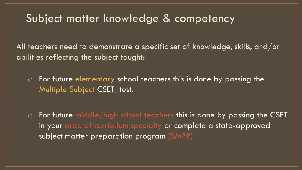 subject matter knowledge competency