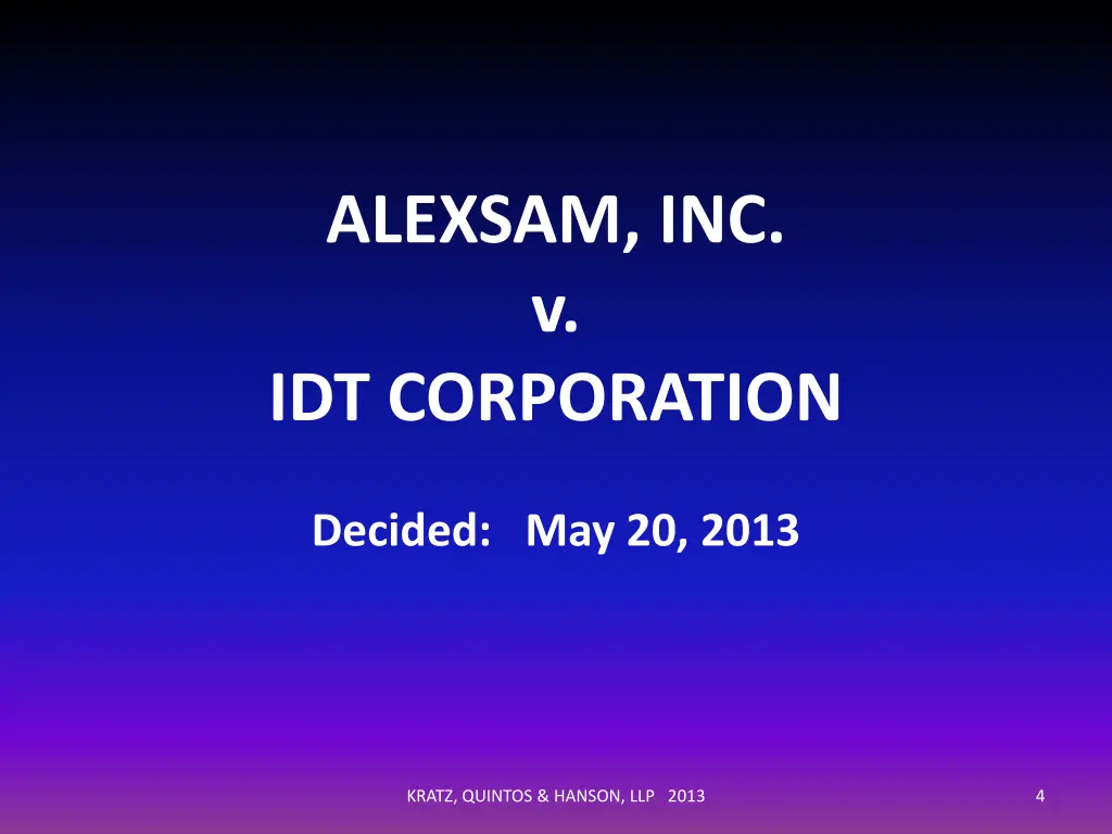alexsam inc v idt corporation decided may 20 2013
