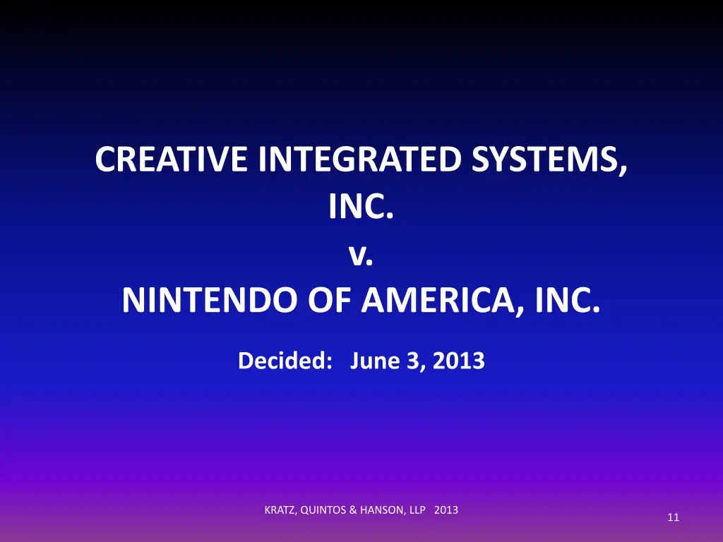 creative integrated systems inc v nintendo