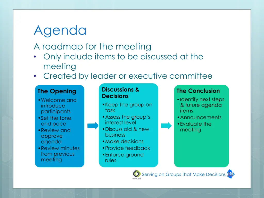 agenda a roadmap for the meeting only include